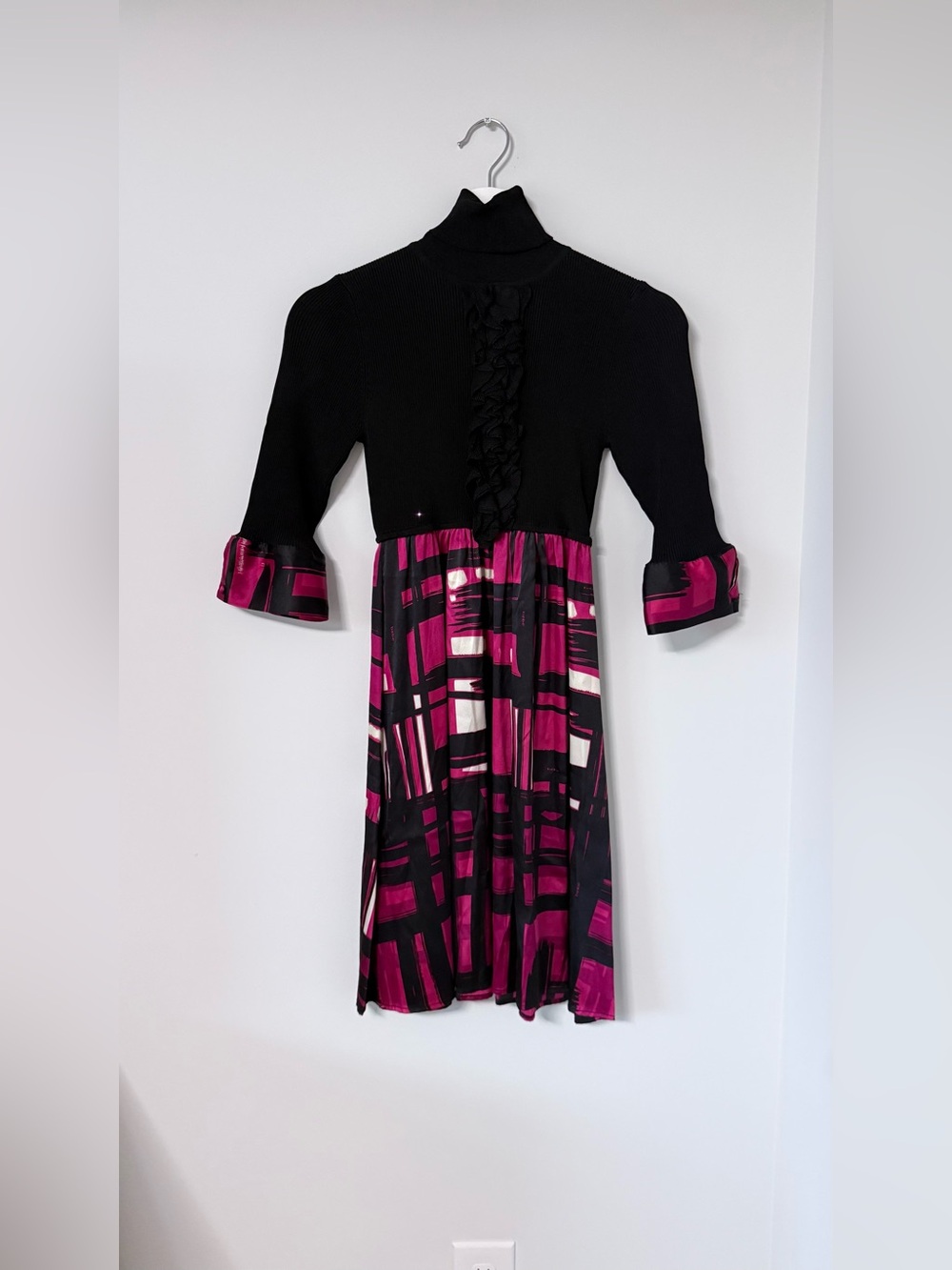 Vintage Y2K Bebe black turtleneck Sweater Dress Silk Colorful Women M Mini